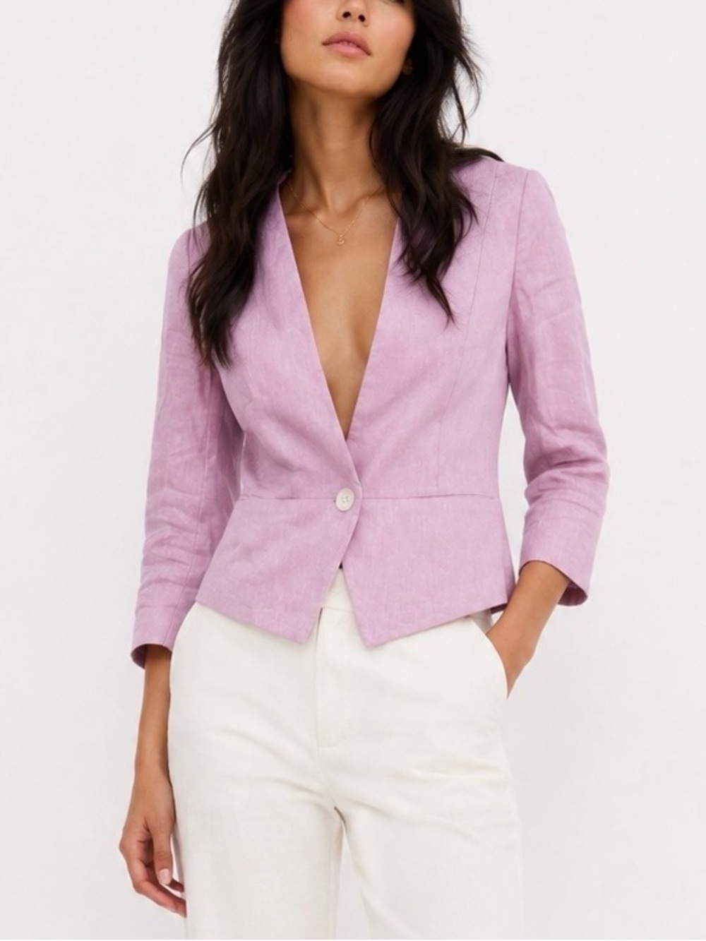 Express Pink Linen Blend Cropped Blazer Jacket Women’s Size 4 NWT $128